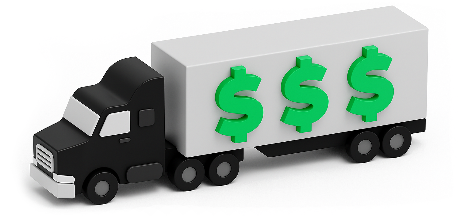 3D truck with dollar signs illustration