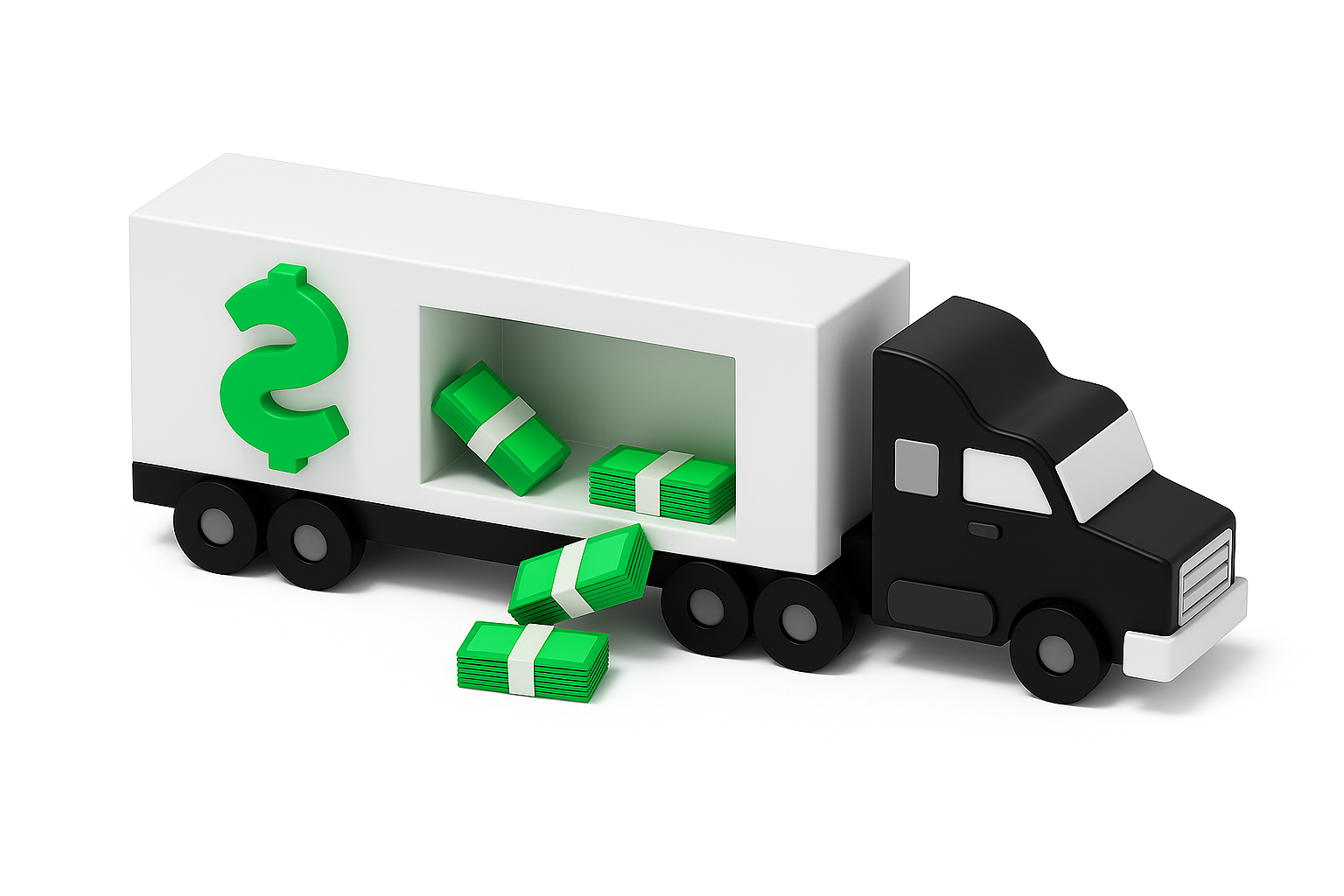 Truck with money and checkmark illustration